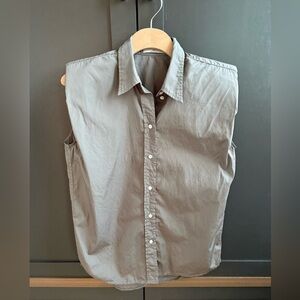 Aritiza Babaton Sleeveless Button Up Olive Shirt w/ Shoulder Pads 100%Cotton•2XS